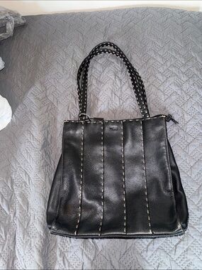 The Sak Black Tote with Cream Contrast Stitching